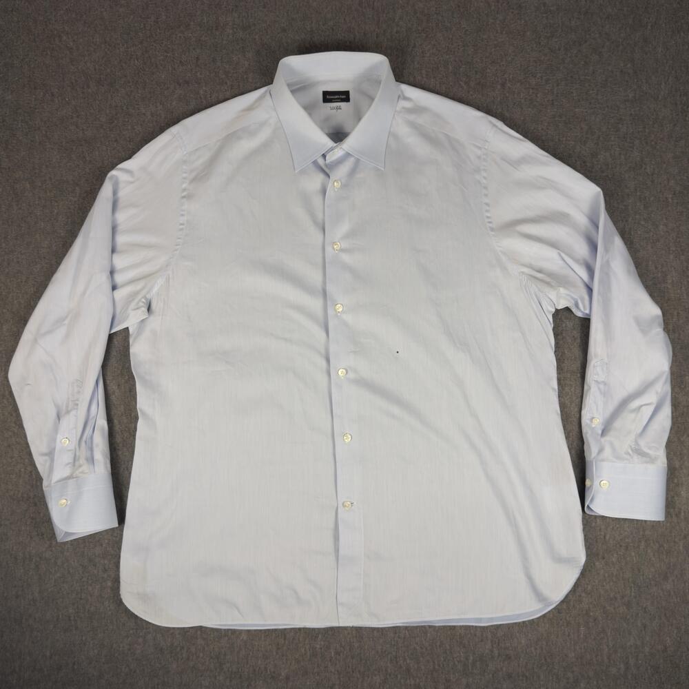 Ermenegildo Zegna Dress Shirt Mens M Blue Solid Long Sleeve Tailored Fit Cotton